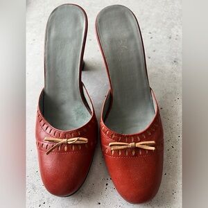 BCBG Women's Orange Mules with Tan Bow Size 7 EUC